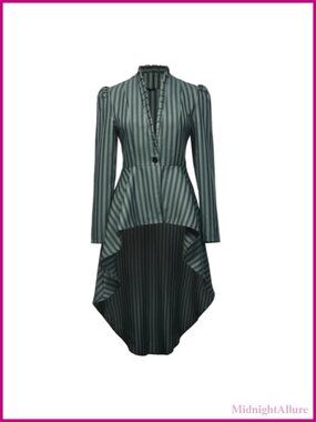 Women's Steampunk Long Striped Blazer Jacket Renaissance Victorian Gothic Coat